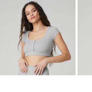 ALO Yoga Women's Light Gray Blissful Henley Bra Top